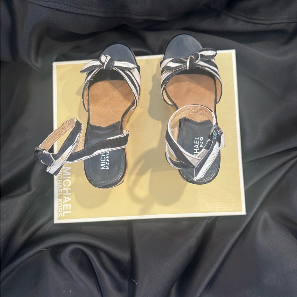 Michael Kors Black and White Strappy Wedges - Picture 14 of 15